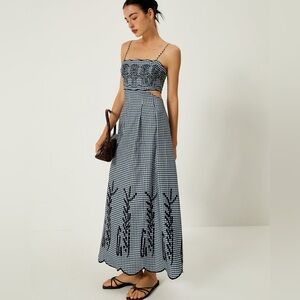Commense Plaid Print Embroidered Cutout Cami Long Dress Size Small